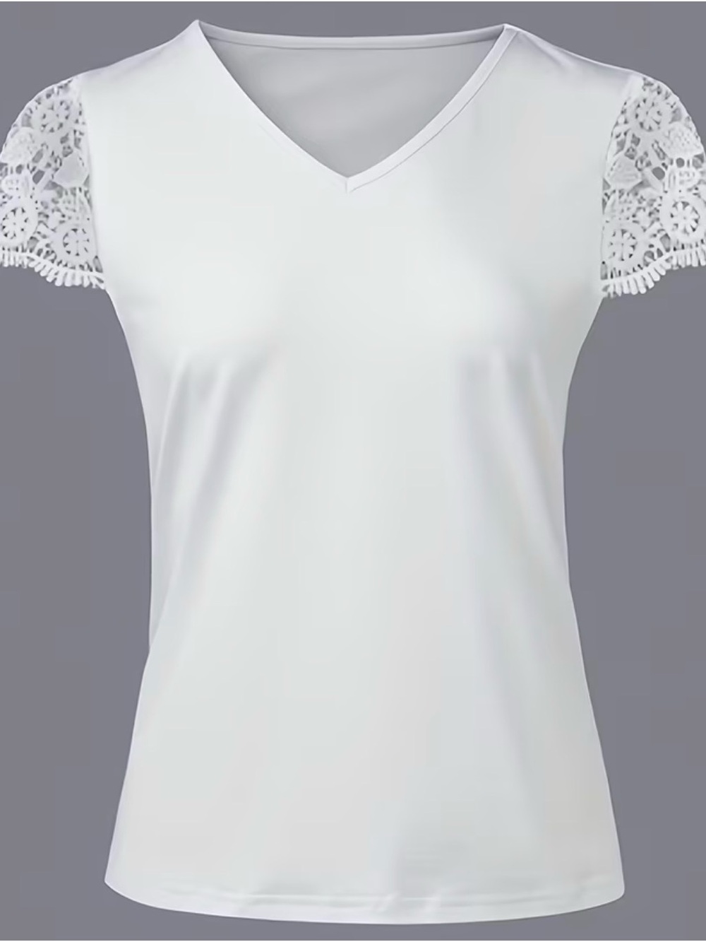 Women's White V‑Neck Lace Sleeve Top